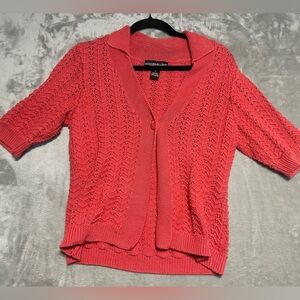 Monterey Bay Short Sleeve Open Knit Cardigan Women’s Small Pink Coquette Preppy
